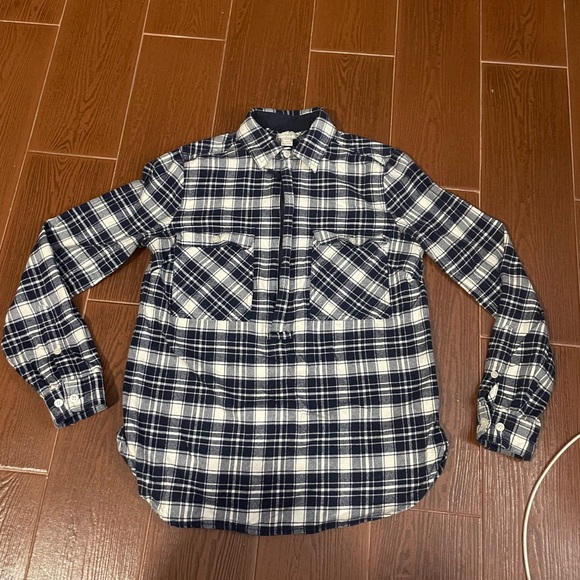J Crew Flannel Shirt Jacket blue white plaid half zip front size XXS long sleeve - Picture 2 of 11